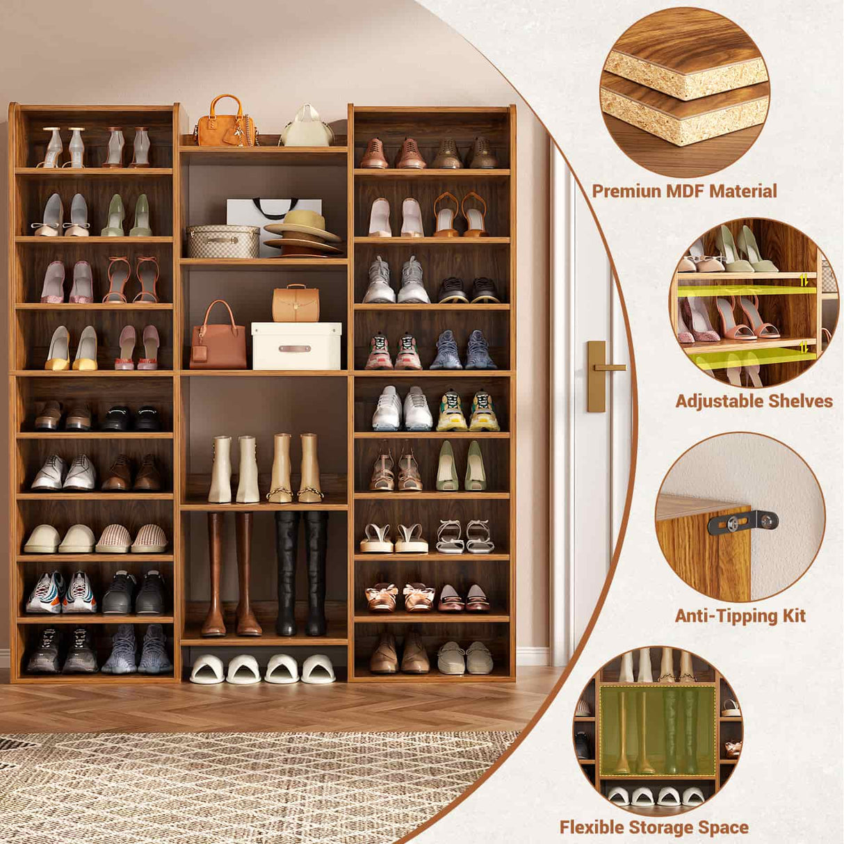 14-Tier Shoe Cabinet, Wood Shoe Storage Organizer for Entryway