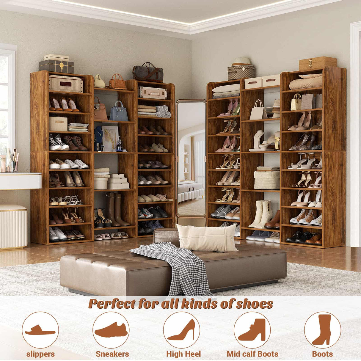 14-Tier Shoe Cabinet, Wood Shoe Storage Organizer for Entryway
