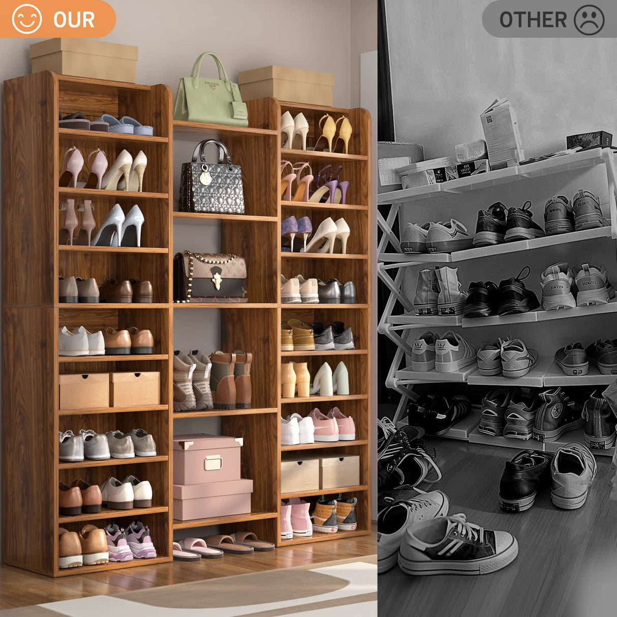 14-Tier Shoe Cabinet, Wood Shoe Storage Organizer for Entryway