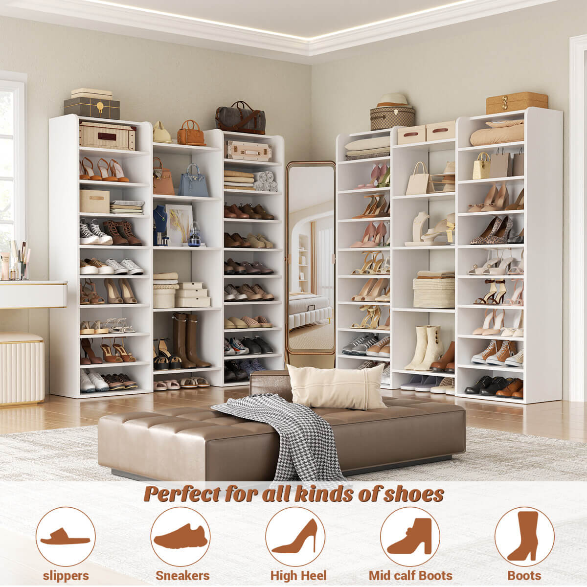 14-Tier Shoe Cabinet, Wood Shoe Storage Organizer for Entryway