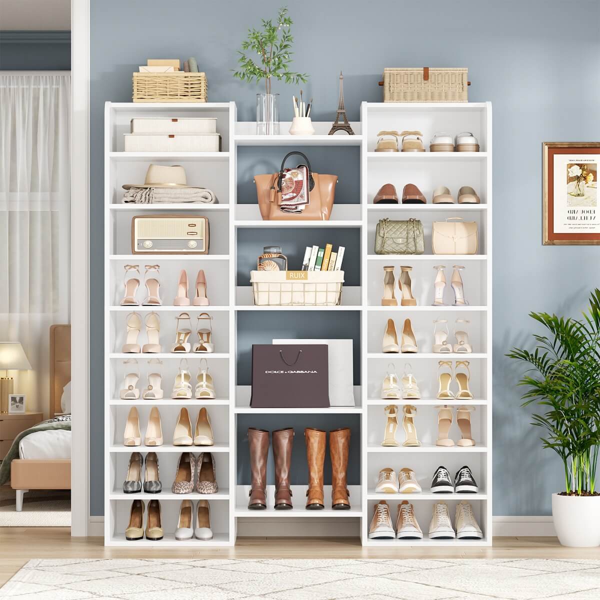 14-Tier Shoe Cabinet, Wood Shoe Storage Organizer for Entryway