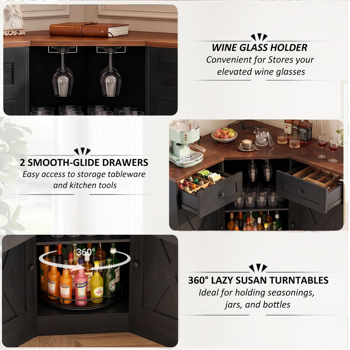 Coner Cabinet, Kitchen Pantry Cabinet with Outlets