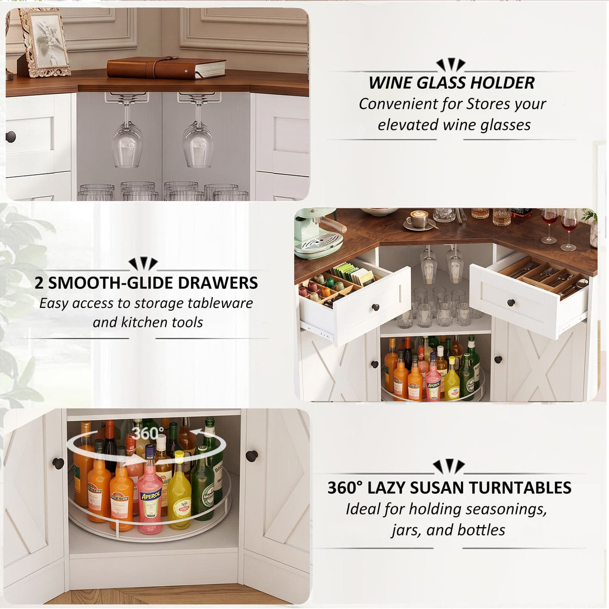 Coner Cabinet, Kitchen Pantry Cabinet with Outlets