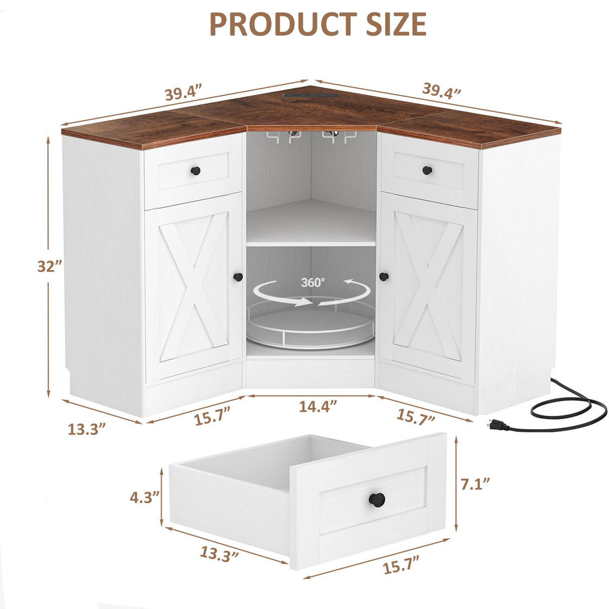 Coner Cabinet, Kitchen Pantry Cabinet with Outlets