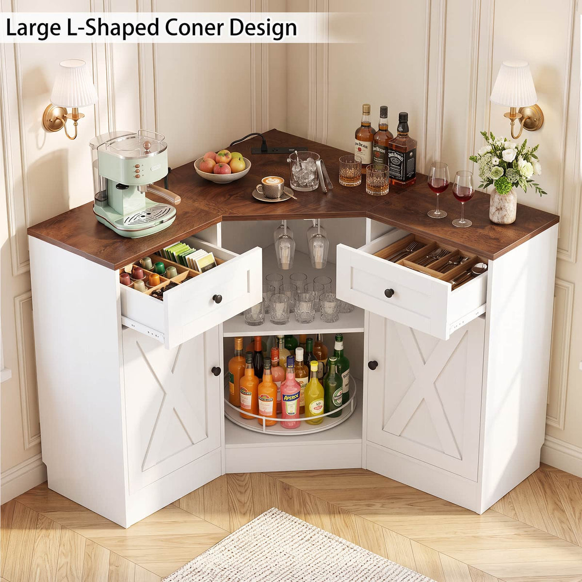 Coner Cabinet, Kitchen Pantry Cabinet with Outlets