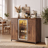 Coffee Bar Cabinet with Mini Fridge Space, Wine Bar with Charging Station & Drawers( Refrigerator not included )