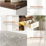 Coffee Bar Cabinet with Mini Fridge Space, Wine Bar with Charging Station & Drawers( Refrigerator not included )