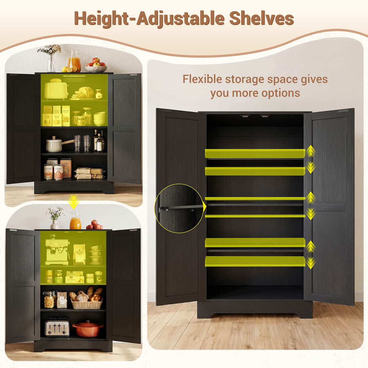 Kitchen Pantry Storage Cabinet with Adjustable Shelves