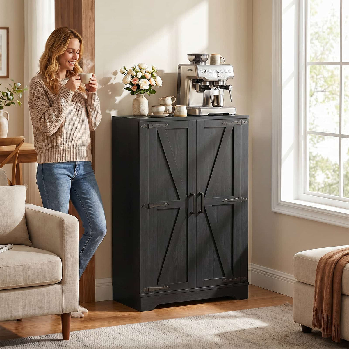 Kitchen Pantry Storage Cabinet with Adjustable Shelves