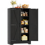 43.3" Farmhouse Storage Cabinet, Kitchen Pantry Storage Cabinet with Adjustable Shelves and Barn Doors