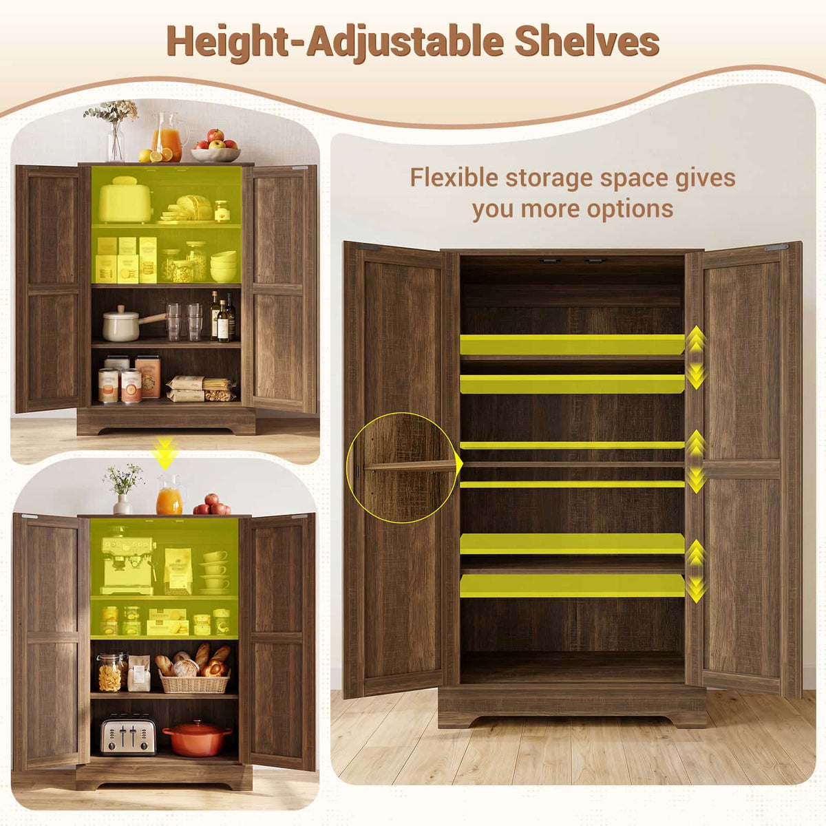 Kitchen Pantry Storage Cabinet with Adjustable Shelves