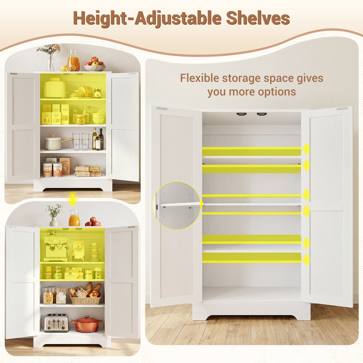 Kitchen Pantry Storage Cabinet with Adjustable Shelves