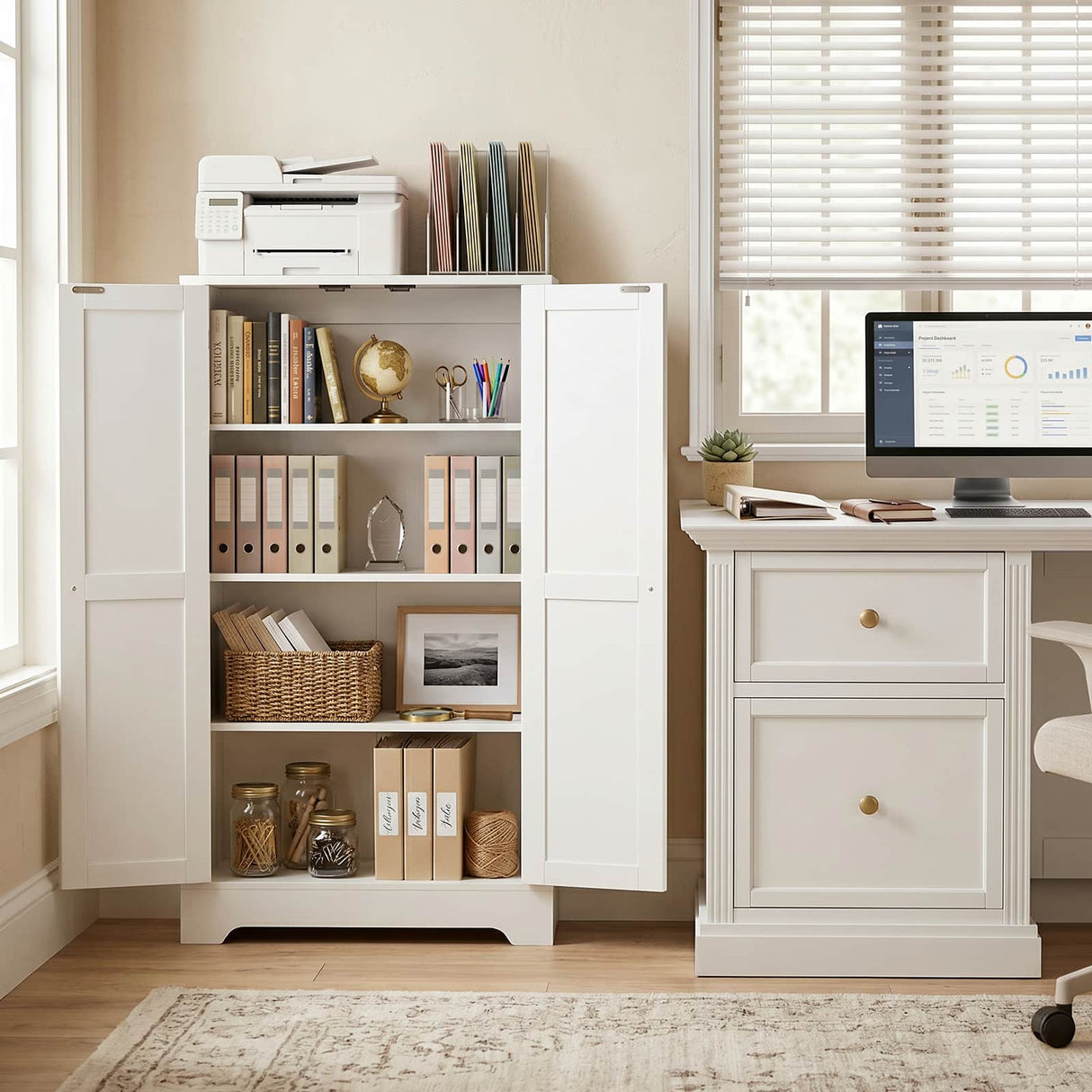 43.3" Farmhouse Storage Cabinet, Kitchen Pantry Storage Cabinet with Adjustable Shelves and Barn Doors