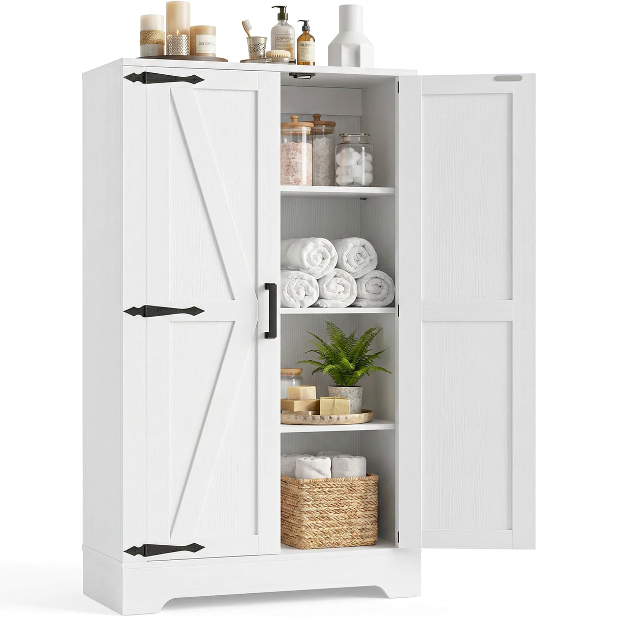 Bathroom Storage Cabinet, 43.3" Farmhouse Storage Cabinet with 2 Doors and Adjustable Shelves
