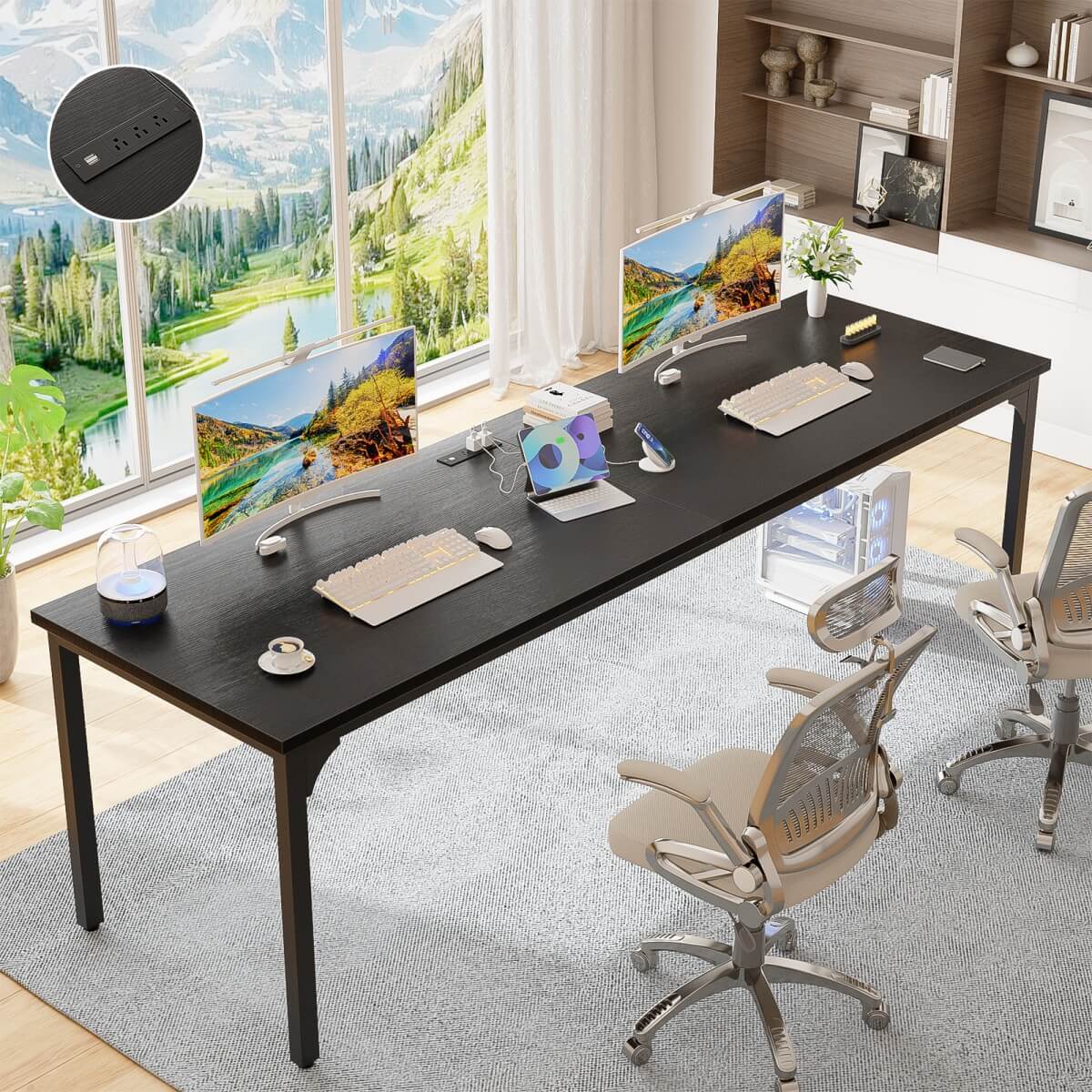 Unikito 78.7'' 2 Person Desk with Power Outlet, Long Double Home