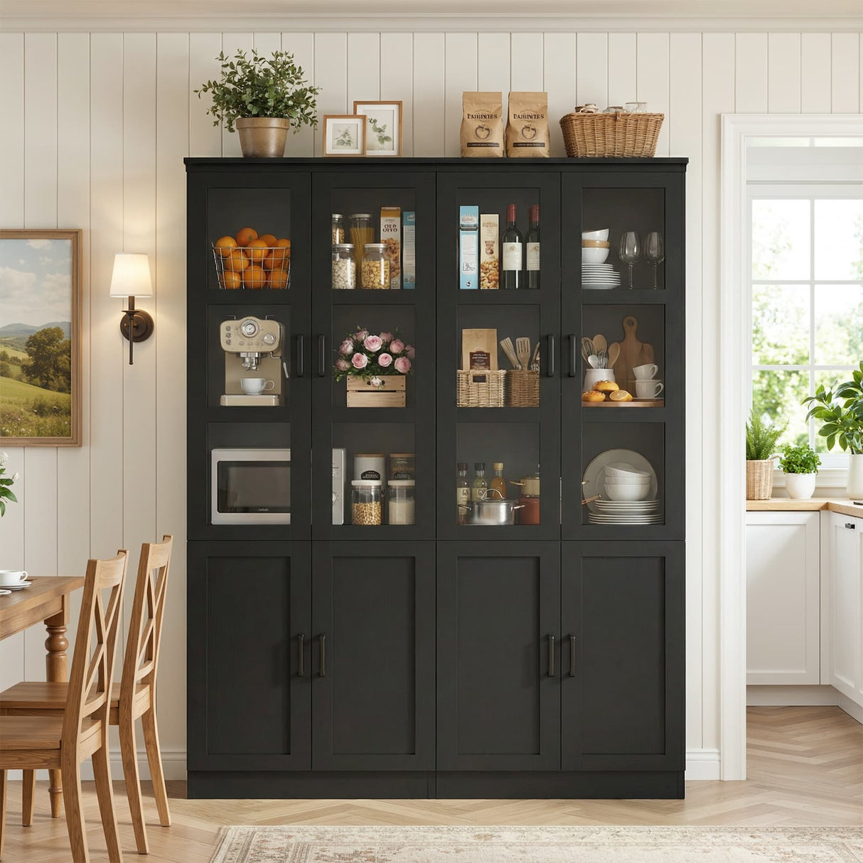 79.7" Tall Kitchen Pantry Storage Cabinet with Tempered Glass Doors, 2 Packs