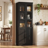 79.7" Tall Kitchen Pantry Storage Cabinet, Freestanding Kitchen Hutch Cabinet with Tempered Glass Doors