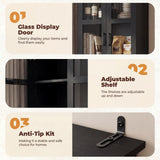 79.7" Tall Kitchen Pantry Storage Cabinet, Freestanding Kitchen Hutch Cabinet with Tempered Glass Doors