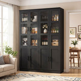79.7" Tall Kitchen Pantry Storage Cabinet, Freestanding Kitchen Hutch Cabinet with Tempered Glass Doors