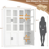 79.7" Tall Kitchen Pantry Storage Cabinet with Tempered Glass Doors, 2 Packs