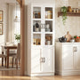 79.7" Tall Kitchen Pantry Storage Cabinet, Freestanding Kitchen Hutch Cabinet with Tempered Glass Doors