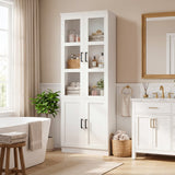 79.7" Tall Kitchen Pantry Storage Cabinet, Freestanding Kitchen Hutch Cabinet with Tempered Glass Doors