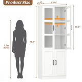 79.7" Tall Kitchen Pantry Storage Cabinet, Freestanding Kitchen Hutch Cabinet with Tempered Glass Doors