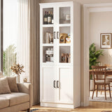 79.7" Tall Kitchen Pantry Storage Cabinet, Freestanding Kitchen Hutch Cabinet with Tempered Glass Doors