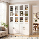 79.7" Tall Kitchen Pantry Storage Cabinet, Freestanding Kitchen Hutch Cabinet with Tempered Glass Doors