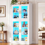 67'' Tall Kitchen Pantry Cabinet with Tempered Glass Doors and Lights