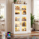 67'' Tall Kitchen Pantry Cabinet with Tempered Glass Doors and Lights