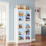 67'' Tall Kitchen Pantry Cabinet with Tempered Glass Doors and Lights