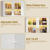 67'' Tall Kitchen Pantry Cabinet with Tempered Glass Doors and Lights