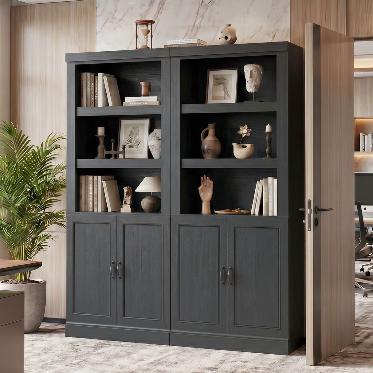 Storage 5-Shelf Bookcase, 71 Inch Tall Bookshelf with Doors and Adjustable Shelves