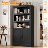 Storage 5-Shelf Bookcase, 71 Inch Tall Bookshelf with Doors and Adjustable Shelves