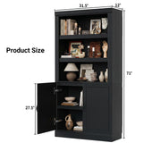 Storage 5-Shelf Bookcase, 71 Inch Tall Bookshelf with Doors and Adjustable Shelves