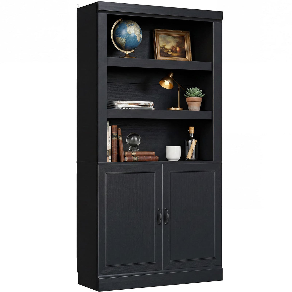 Storage 5-Shelf Bookcase, 71 Inch Tall Bookshelf with Doors and Adjustable Shelves