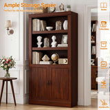 Storage 5-Shelf Bookcase, 71 Inch Tall Bookshelf with Doors and Adjustable Shelves