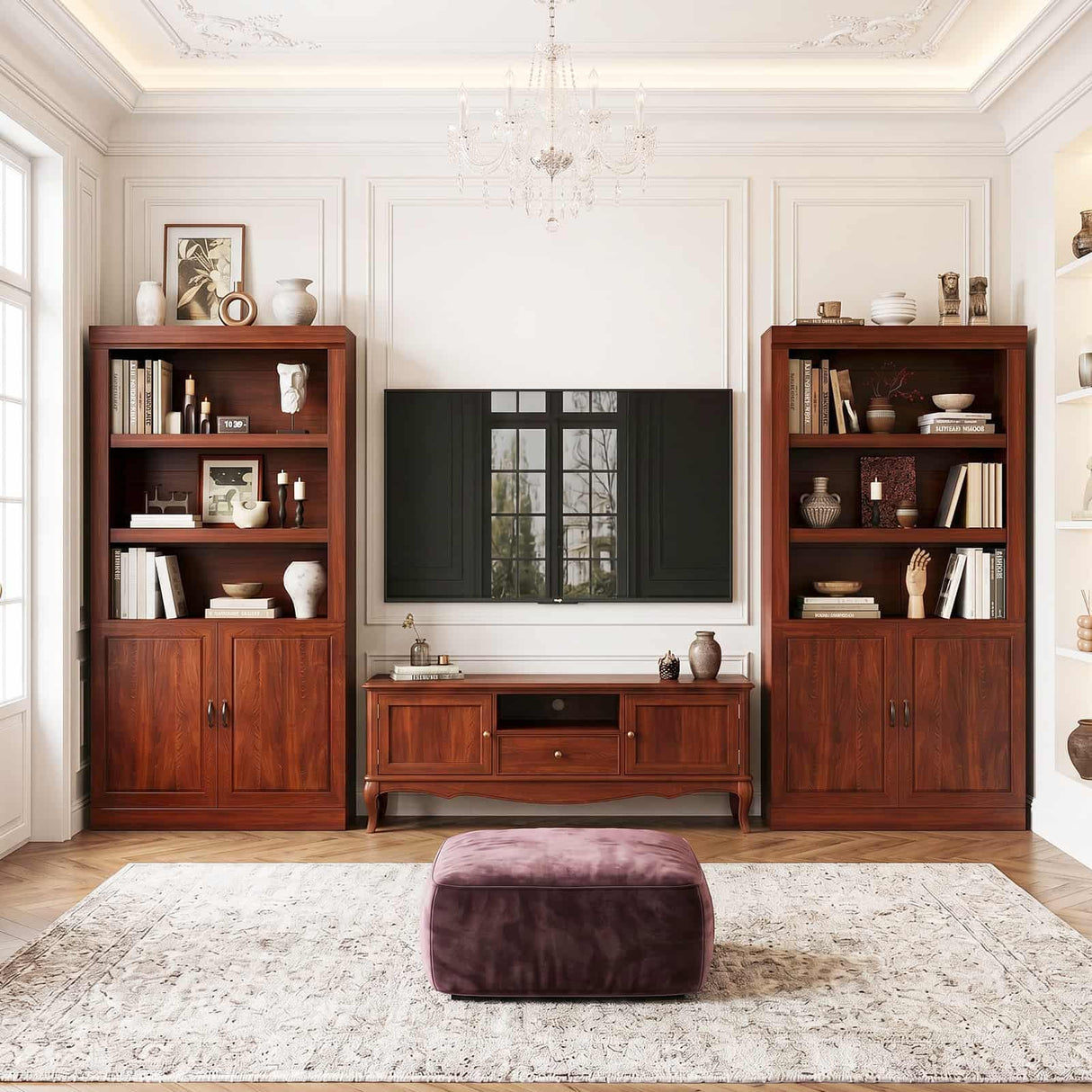 Storage 5-Shelf Bookcase, 71 Inch Tall Bookshelf with Doors and Adjustable Shelves