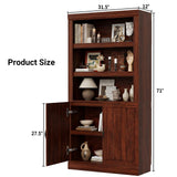 Storage 5-Shelf Bookcase, 71 Inch Tall Bookshelf with Doors and Adjustable Shelves