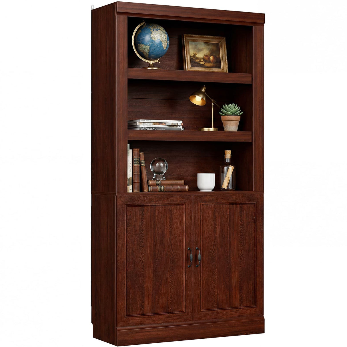 Storage 5-Shelf Bookcase, 71 Inch Tall Bookshelf with Doors and Adjustable Shelves