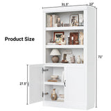 Storage 5-Shelf Bookcase, 71 Inch Tall Bookshelf with Doors and Adjustable Shelves