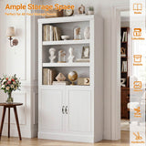 Storage 5-Shelf Bookcase, 71 Inch Tall Bookshelf with Doors and Adjustable Shelves