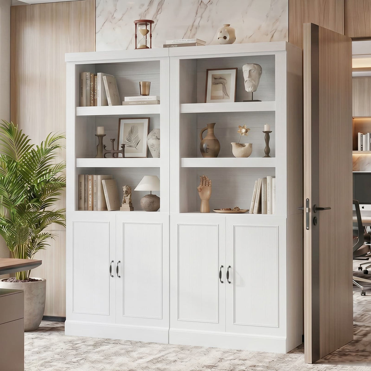 Storage 5-Shelf Bookcase, 71 Inch Tall Bookshelf with Doors and Adjustable Shelves