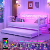 Twin Size Daybed with Trundle Bed, Comes with Charging Station & LED Lights