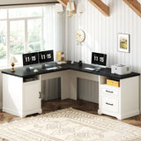 59'' L Shaped Desk with Drawers and Cabinet