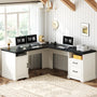 59'' L Shaped Desk with Drawers and Cabinet