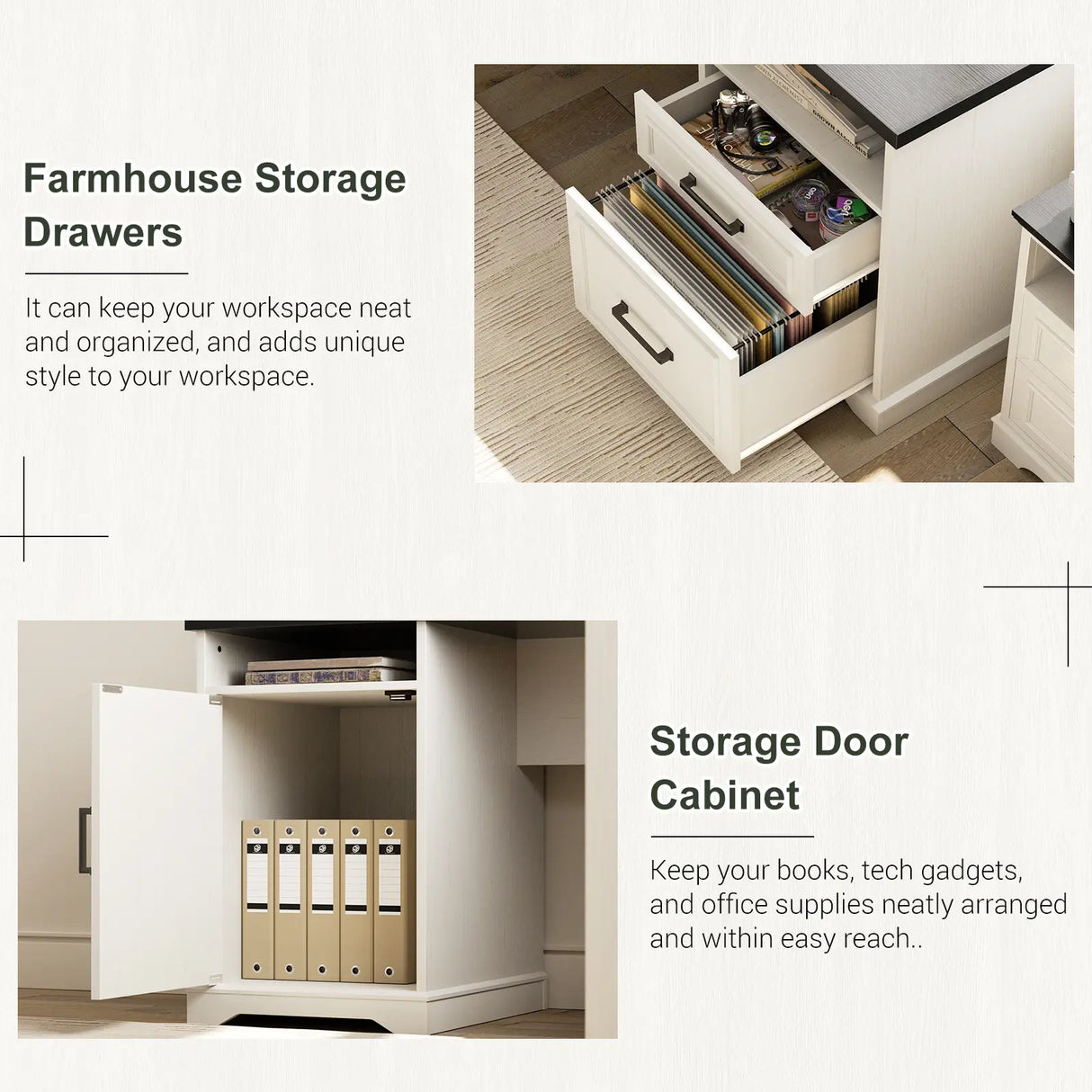 59'' L Shaped Desk with Drawers and Cabinet