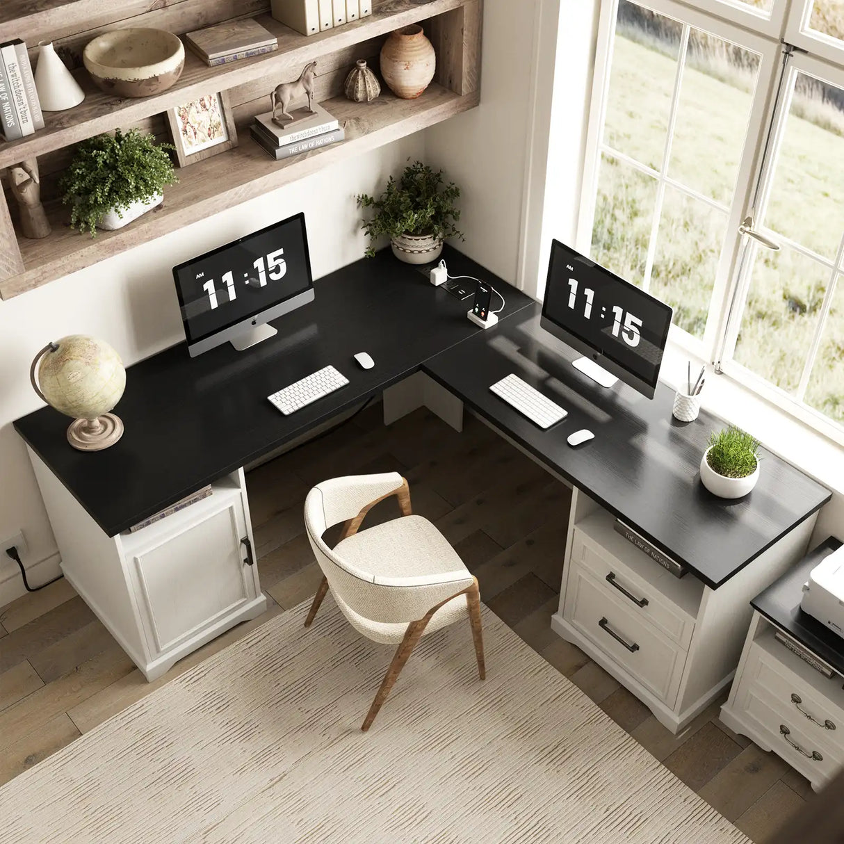 59'' L Shaped Desk with Drawers and Cabinet