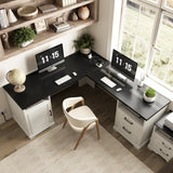 59'' L Shaped Desk with Drawers and Cabinet